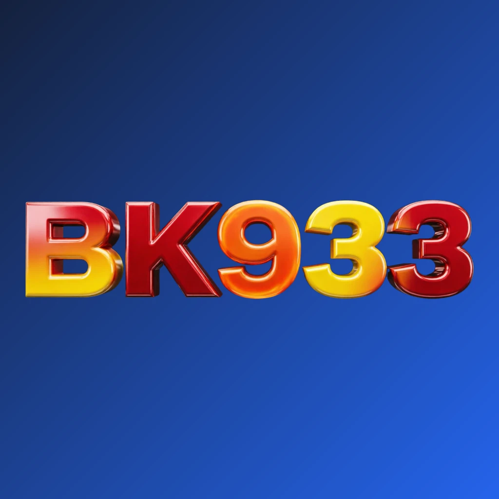 Vibrant BK933 logo design featuring bold heavy typography in bright red, yellow, and orange with a glossy 3D effect, showcasing energetic modern branding on a transparent background in a wide horizontal rectangular wordmark format for website header